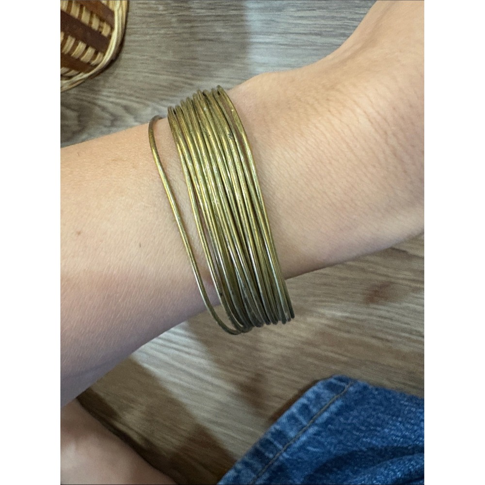 9-Cuff Bracelet Womens OS Gold Good Multi Strand Brass Wire Boho Vintage